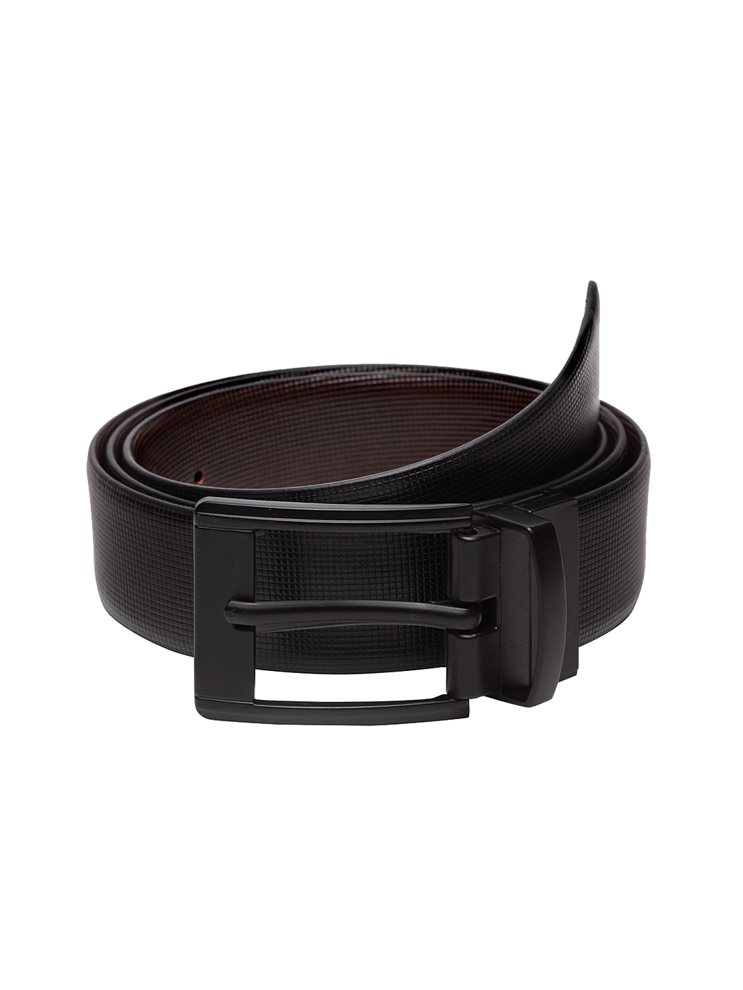 

WELBAWT Men Black Textured Reversible Leather Belt