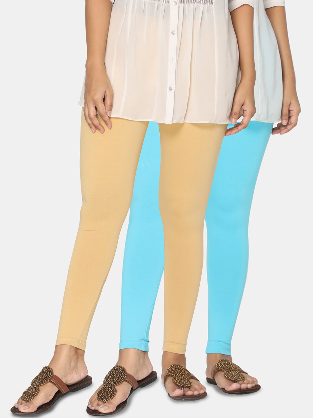 

TSG Bliss Women Pack Of 2 Solid Ankle-Length Leggings, Beige