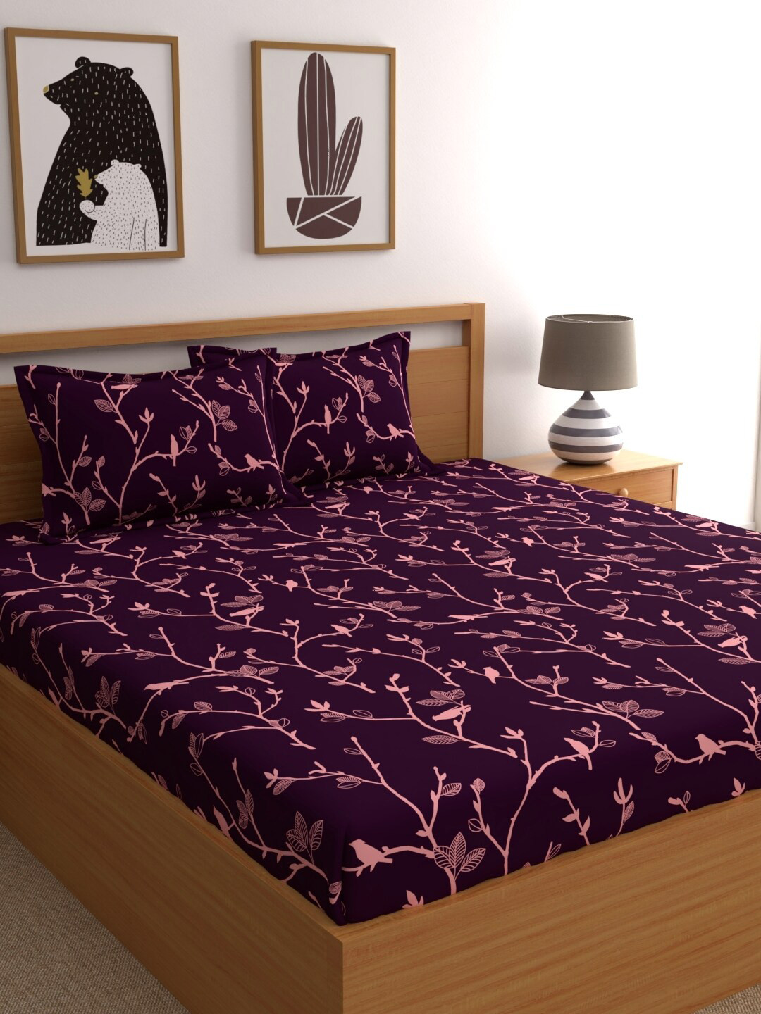 

Dreamscape Purple & Pink Floral 144 TC Cotton 1 Queen Bedsheet with 2 Pillow Covers