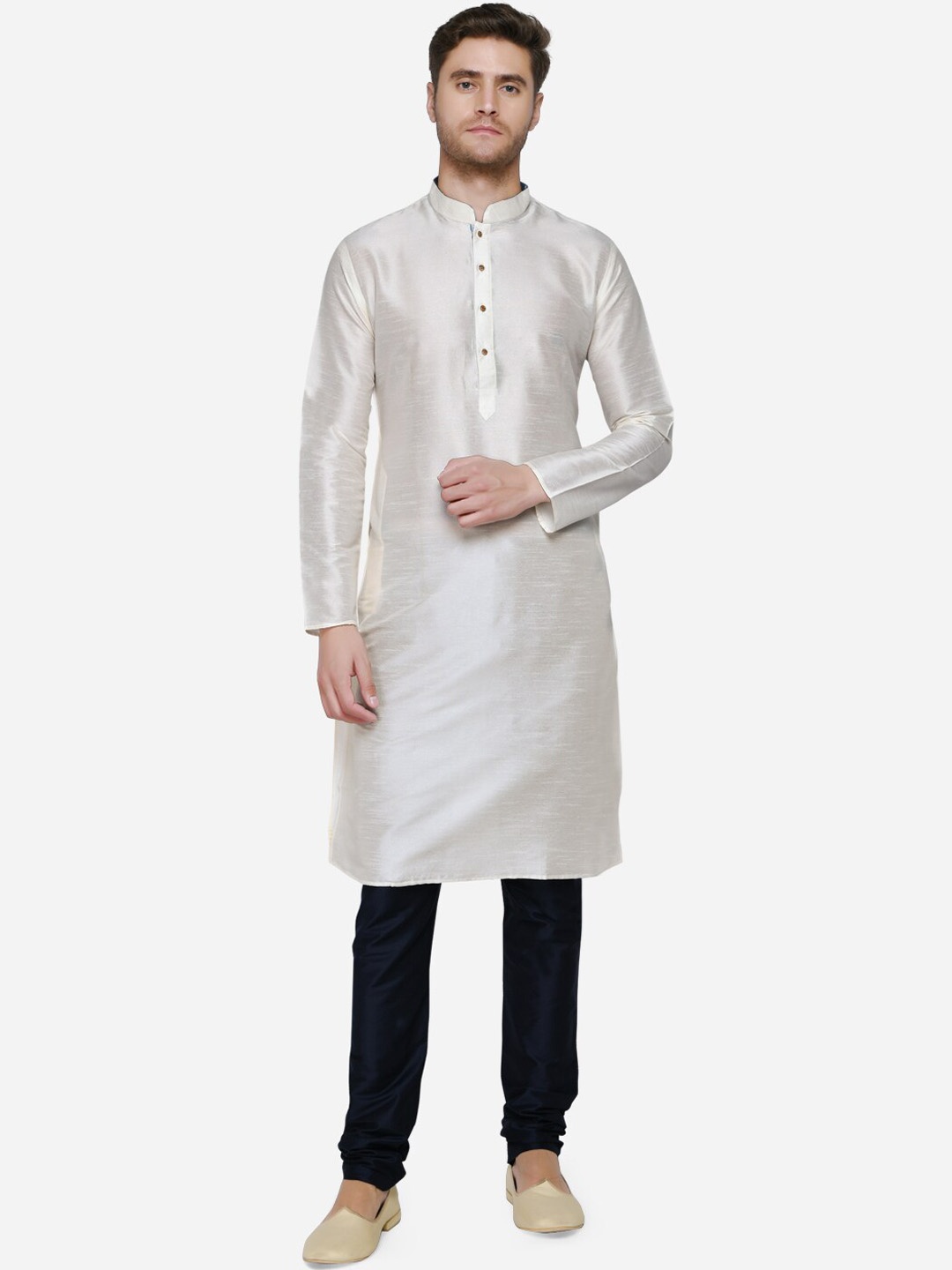 

azania Men Off-White Striped Straight Kurta