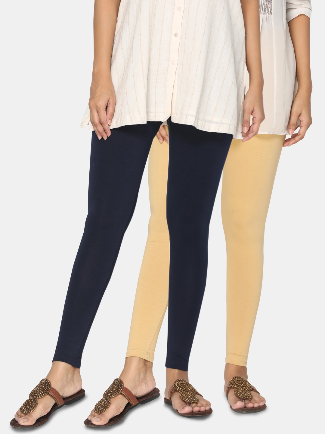 

TSG Bliss Women Pack Of 2 Solid Ankle-Length Leggings, Beige