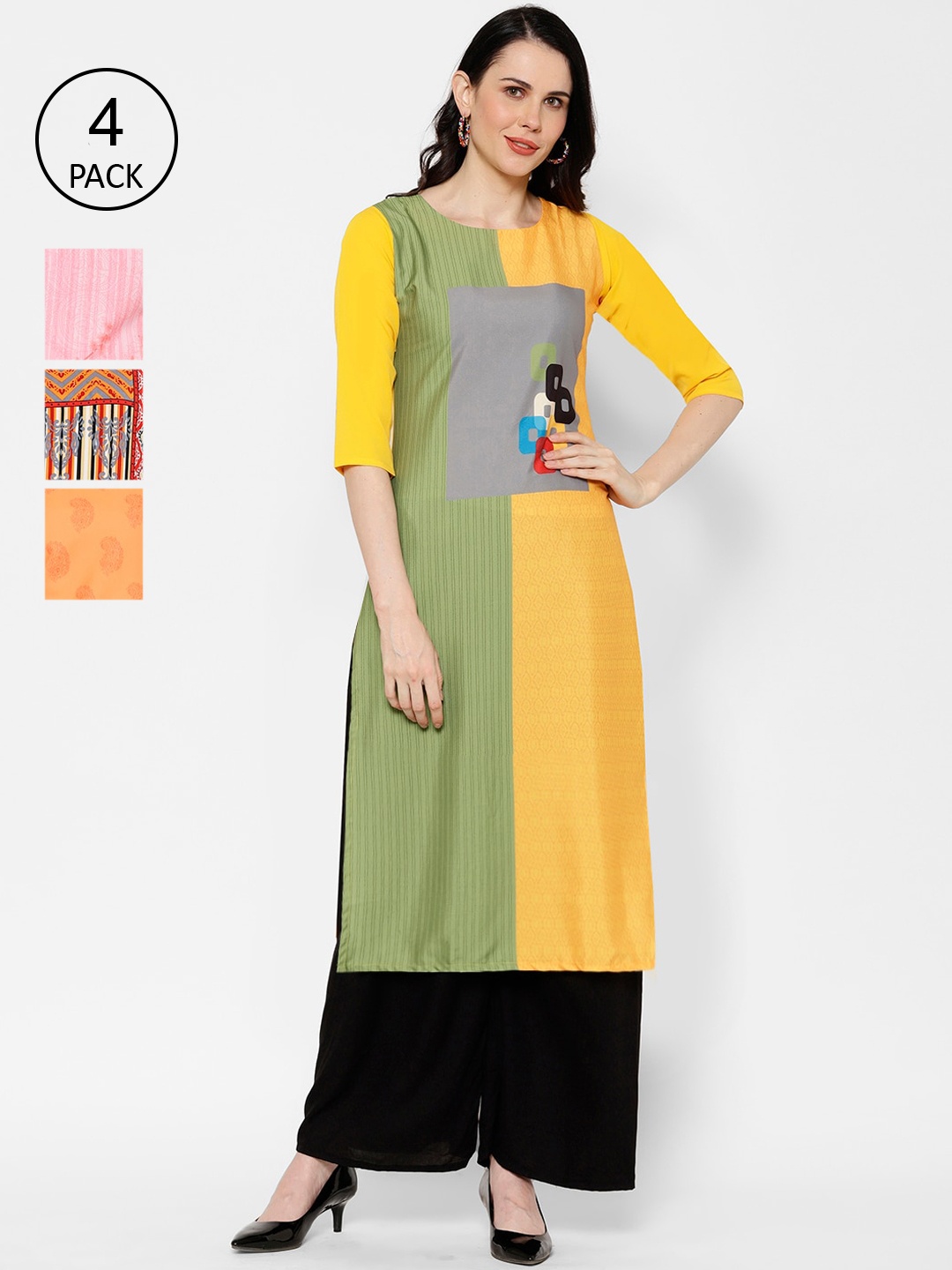 

7Threads Women Pack Of 4 Multicoloured Colourblocked Straight Kurta, Multi