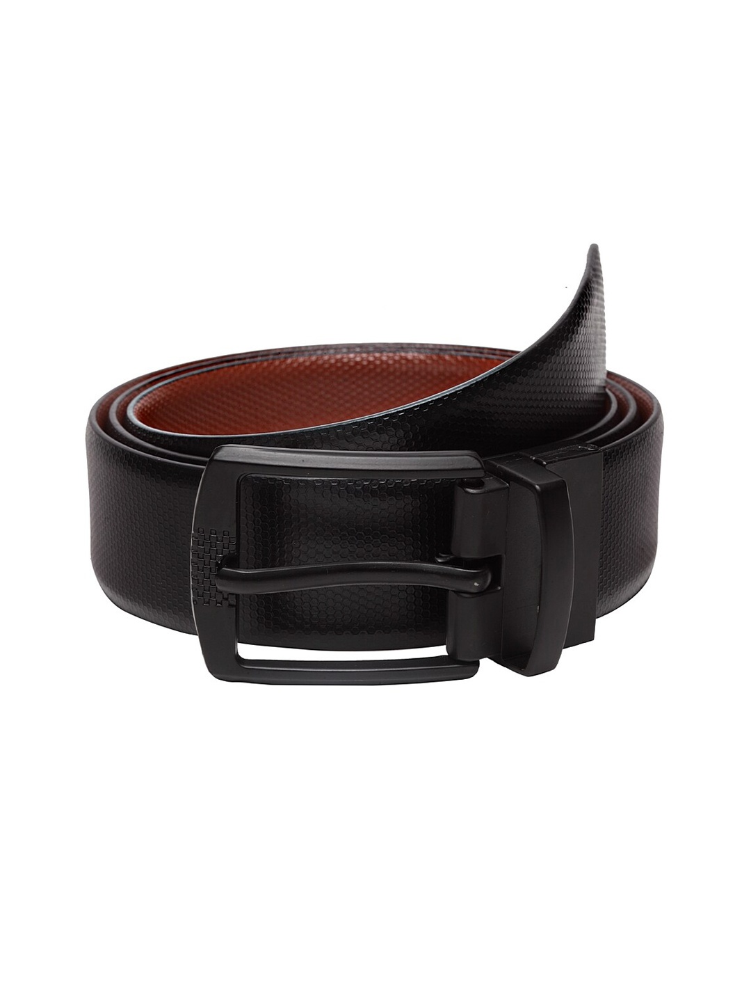 

WELBAWT Men Black & Brown Textured Pure Leather Reversible Belt