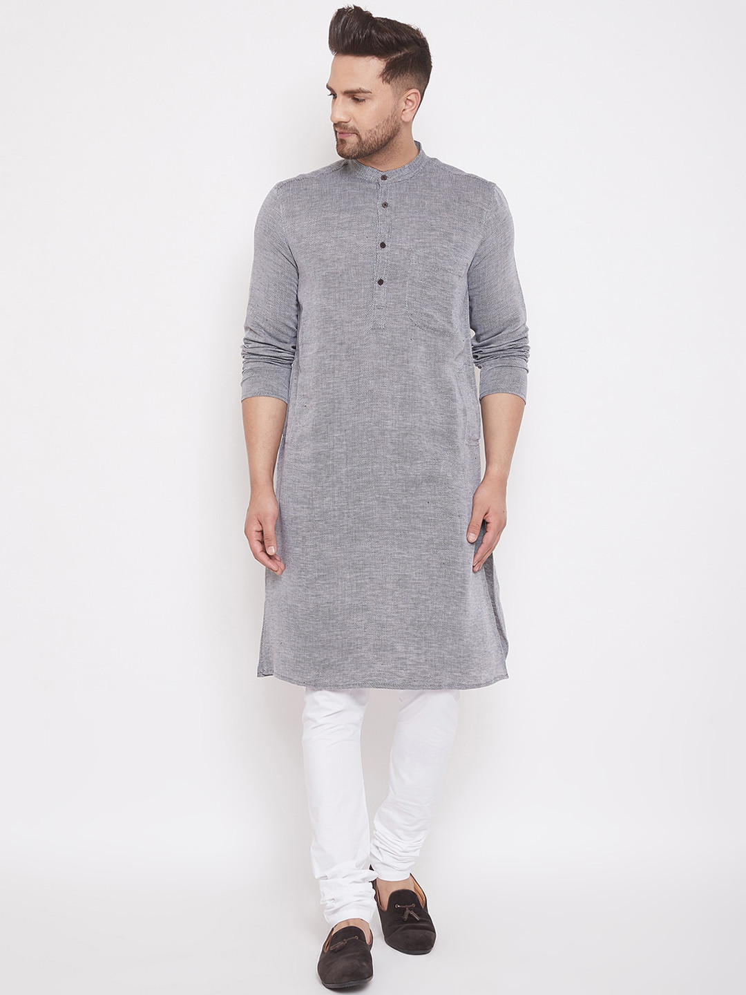 

even Men Grey Woven Design Straight Kurta