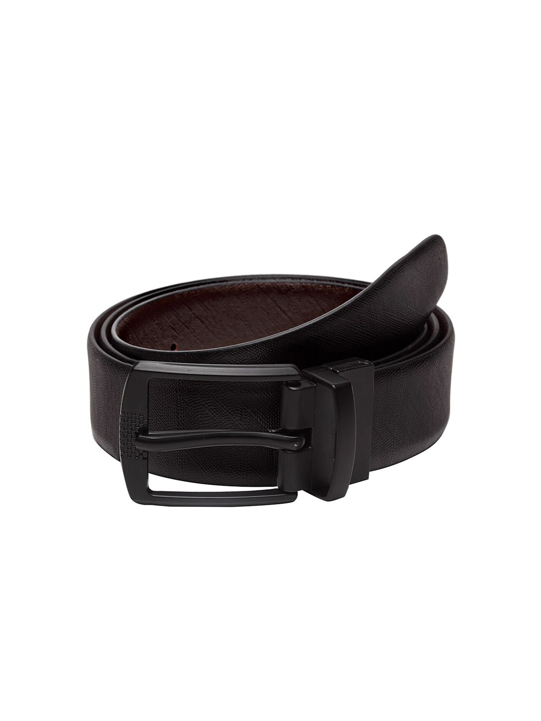

WELBAWT Men Black & Brown Textured Leather Reversible Belt