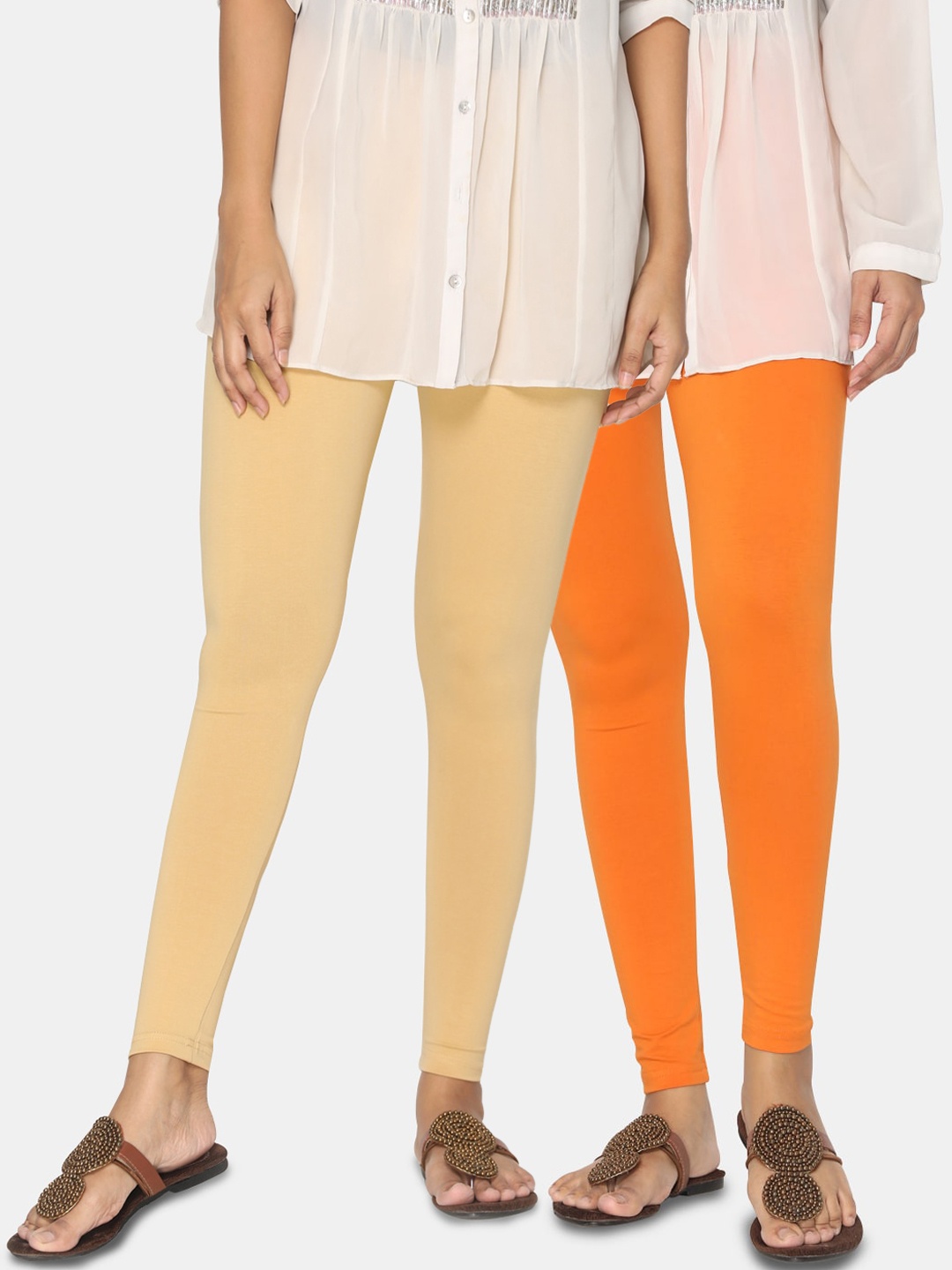 

TSG Bliss Women Pack Of 2 Solid Ankle-Length Leggings, Beige