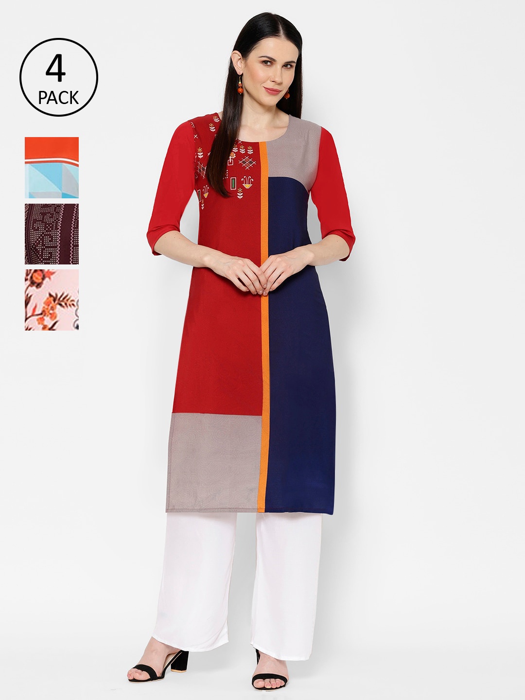 

7Threads Women Pack Of 4 Printed Straight Kurta, Multi