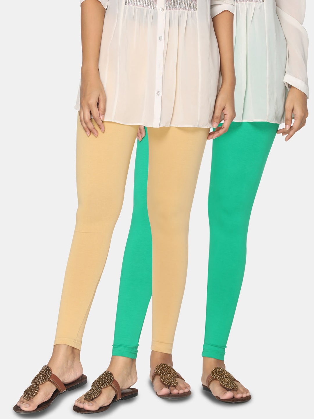 

TSG Bliss Women Pack Of 2 Solid Ankle-Length Leggings, Beige