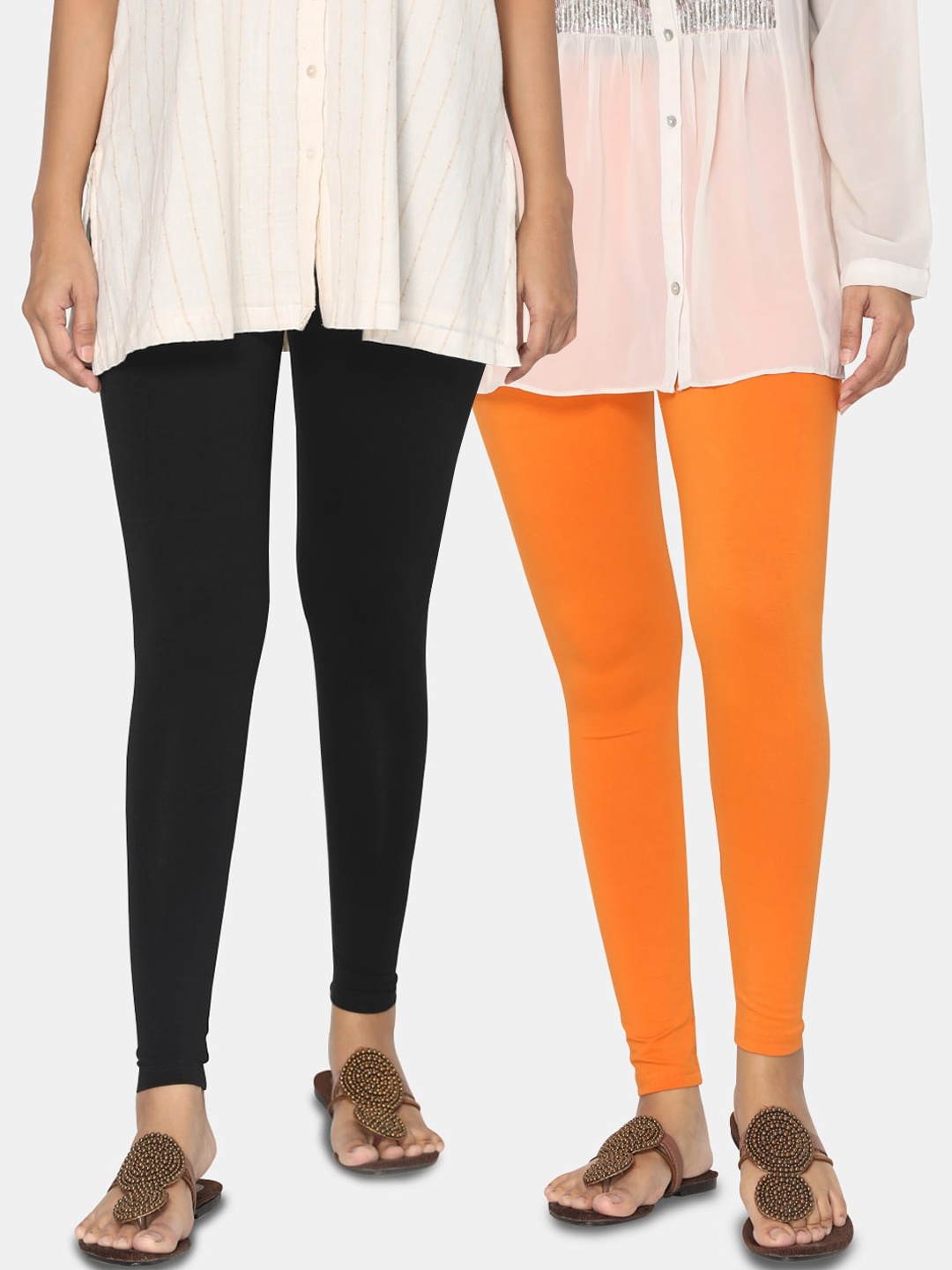 

TSG Bliss Women Pack of 2 Solid Ankle Length Leggings, Black