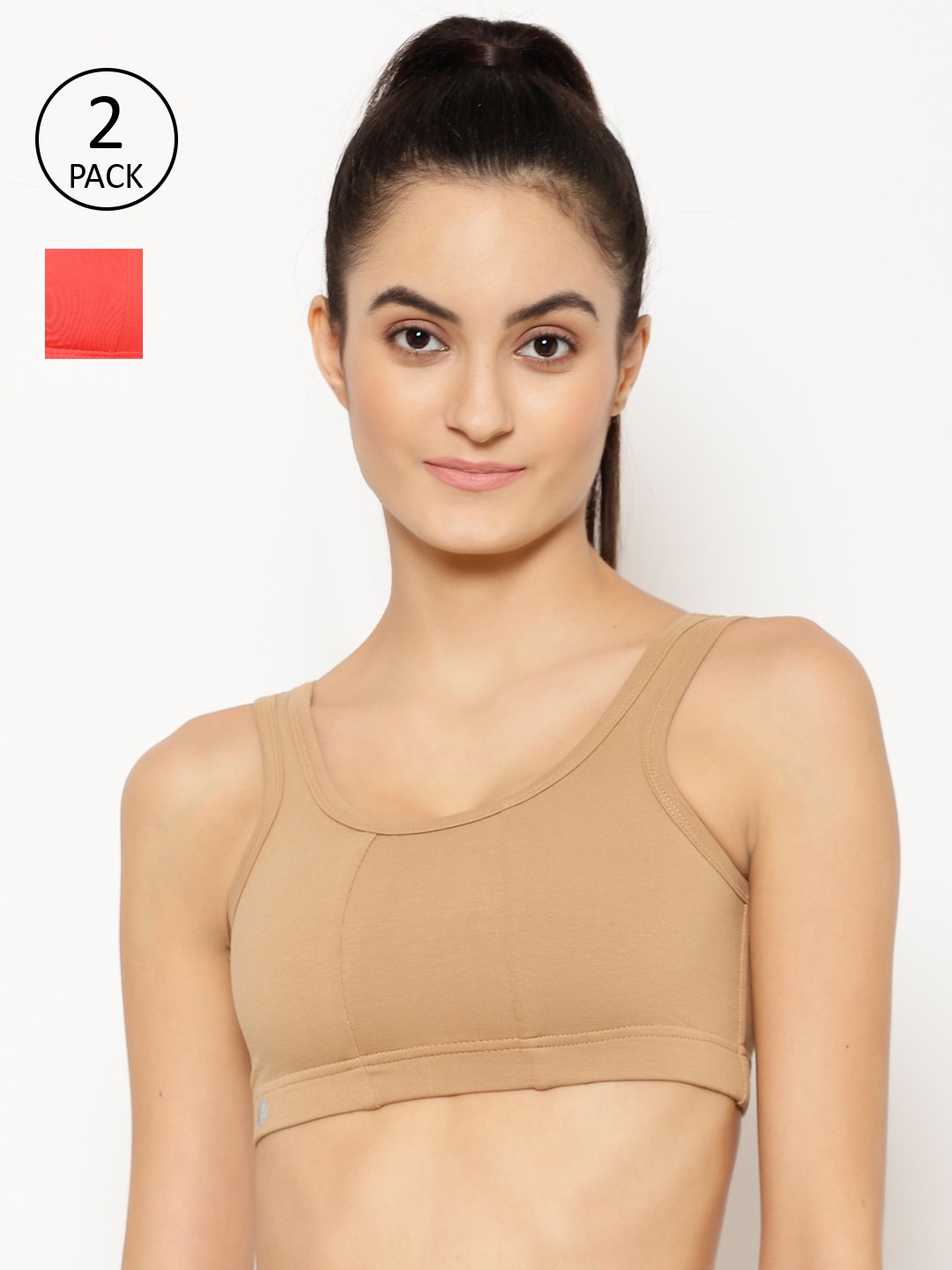

Floret Nude-Coloured & Red Solid Non-Wired Non Padded Workout Bra