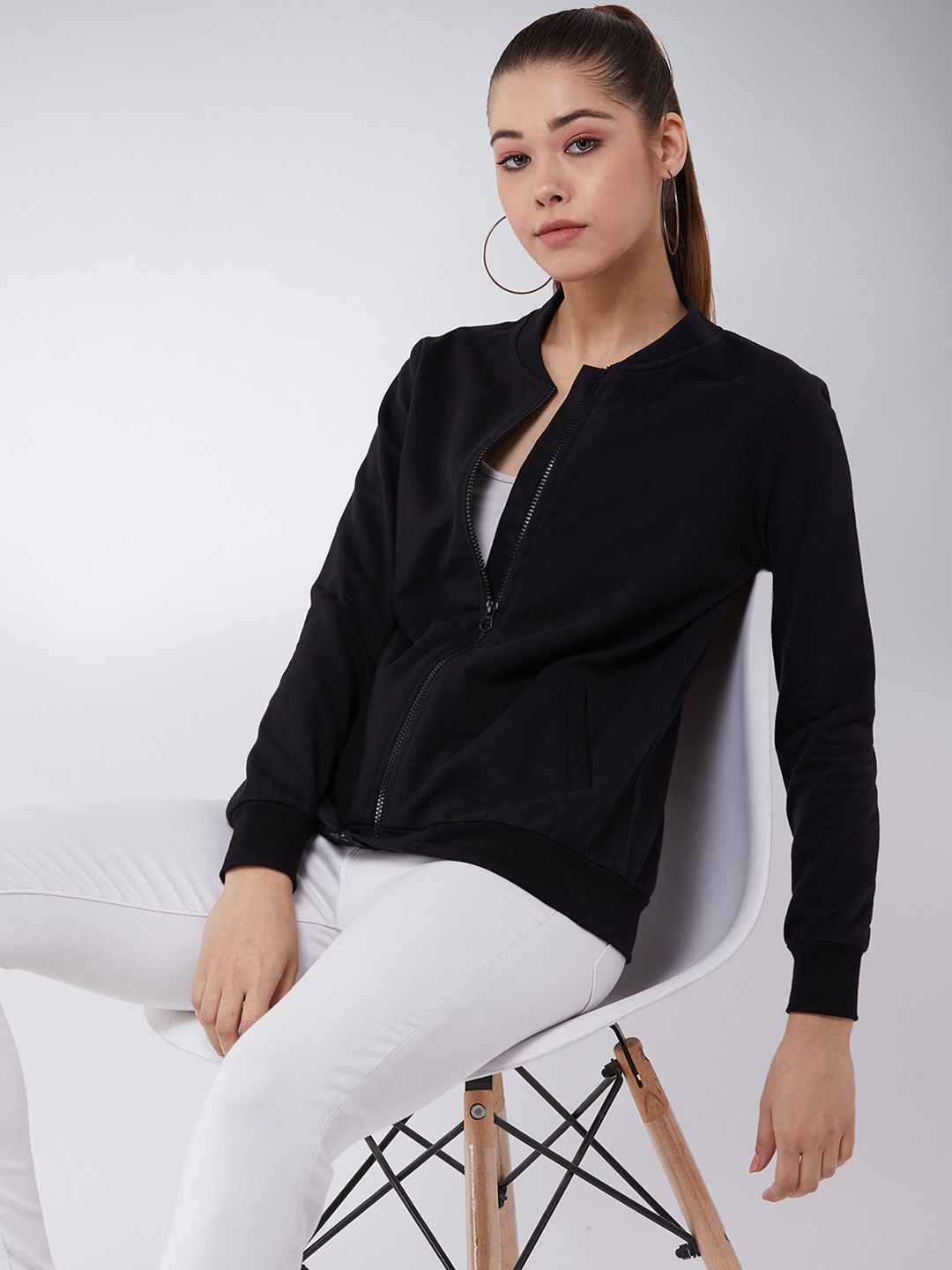 

Miss Chase Women Black Solid Bomber Jacket