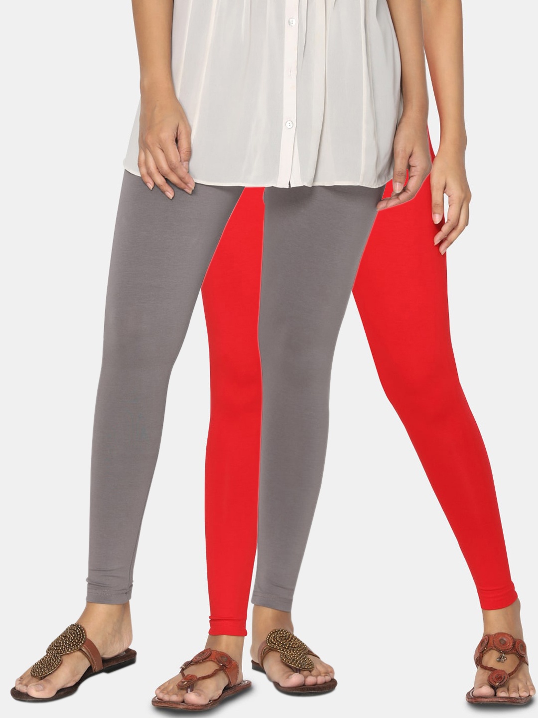 

TSG Bliss Women Pack Of 2 Solid Ankle-Length leggings, Red