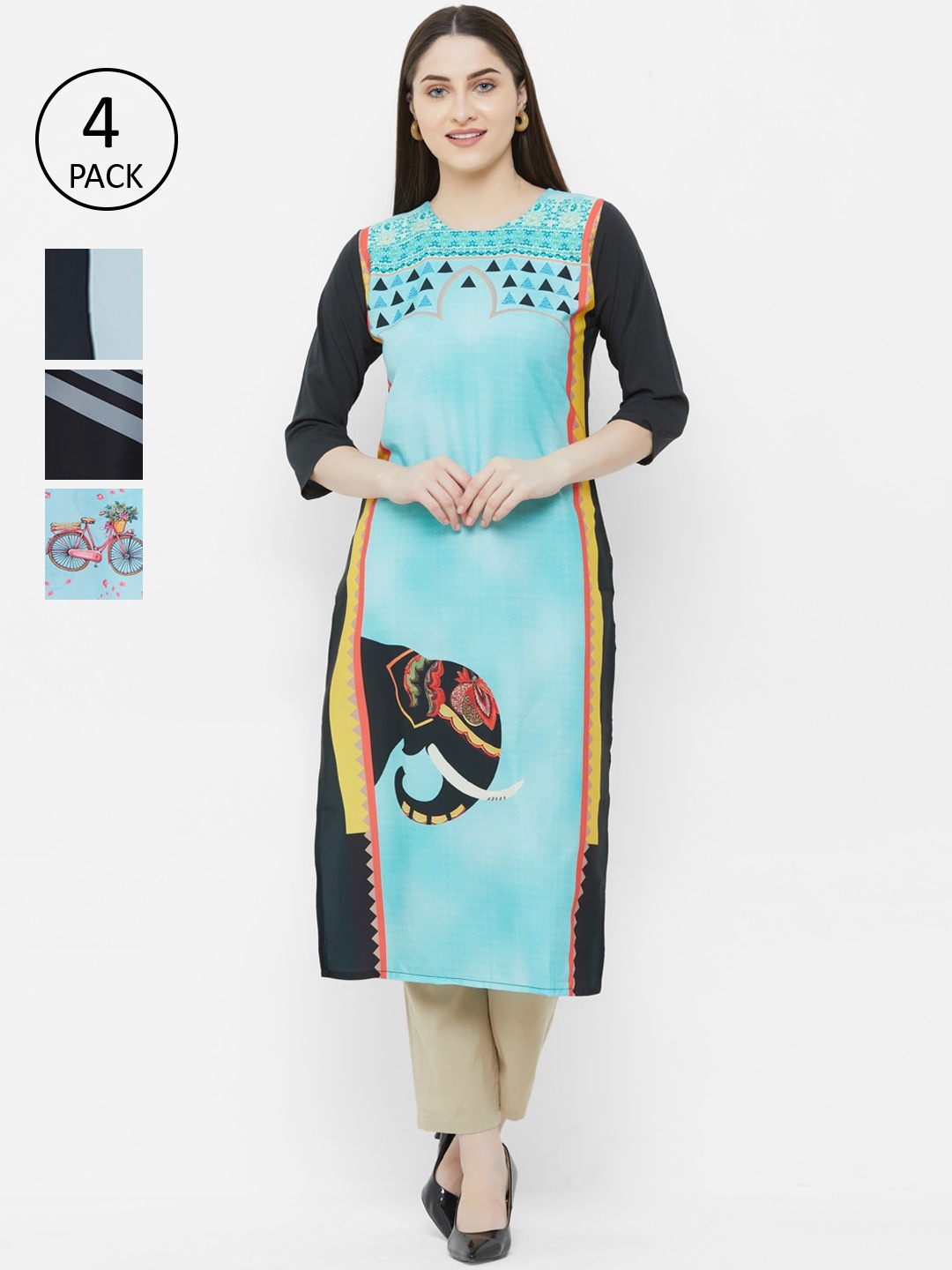 

7Threads Women Pack Of 4 Printed Straight Kurta, Multi