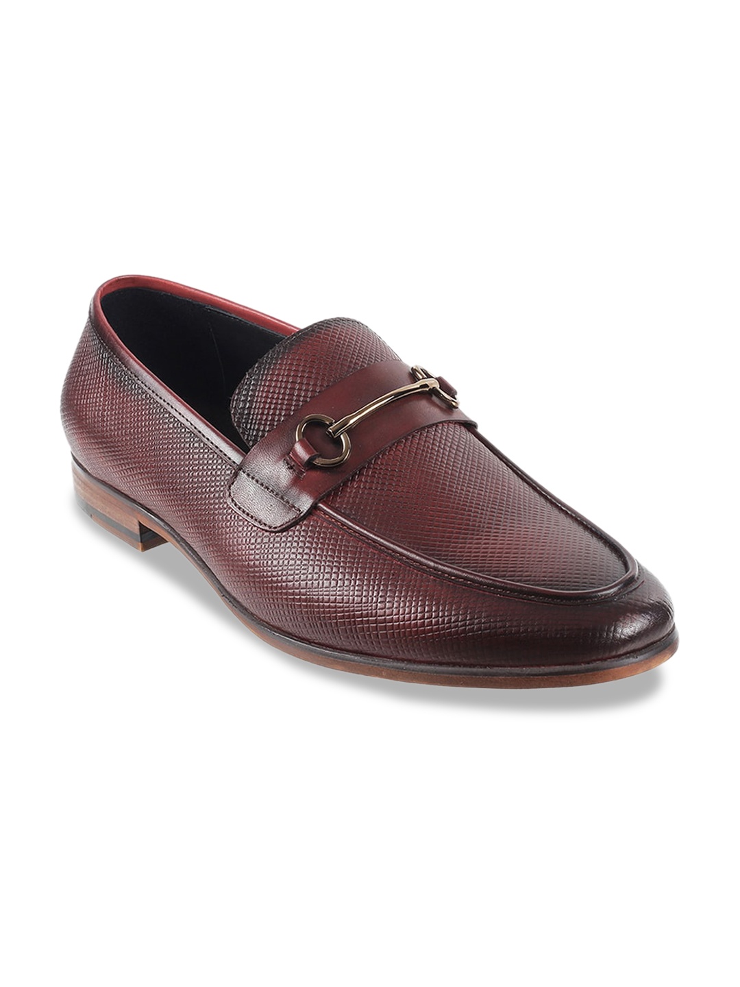 

DAVINCHI Men Maroon Textured Formal Leather Loafers