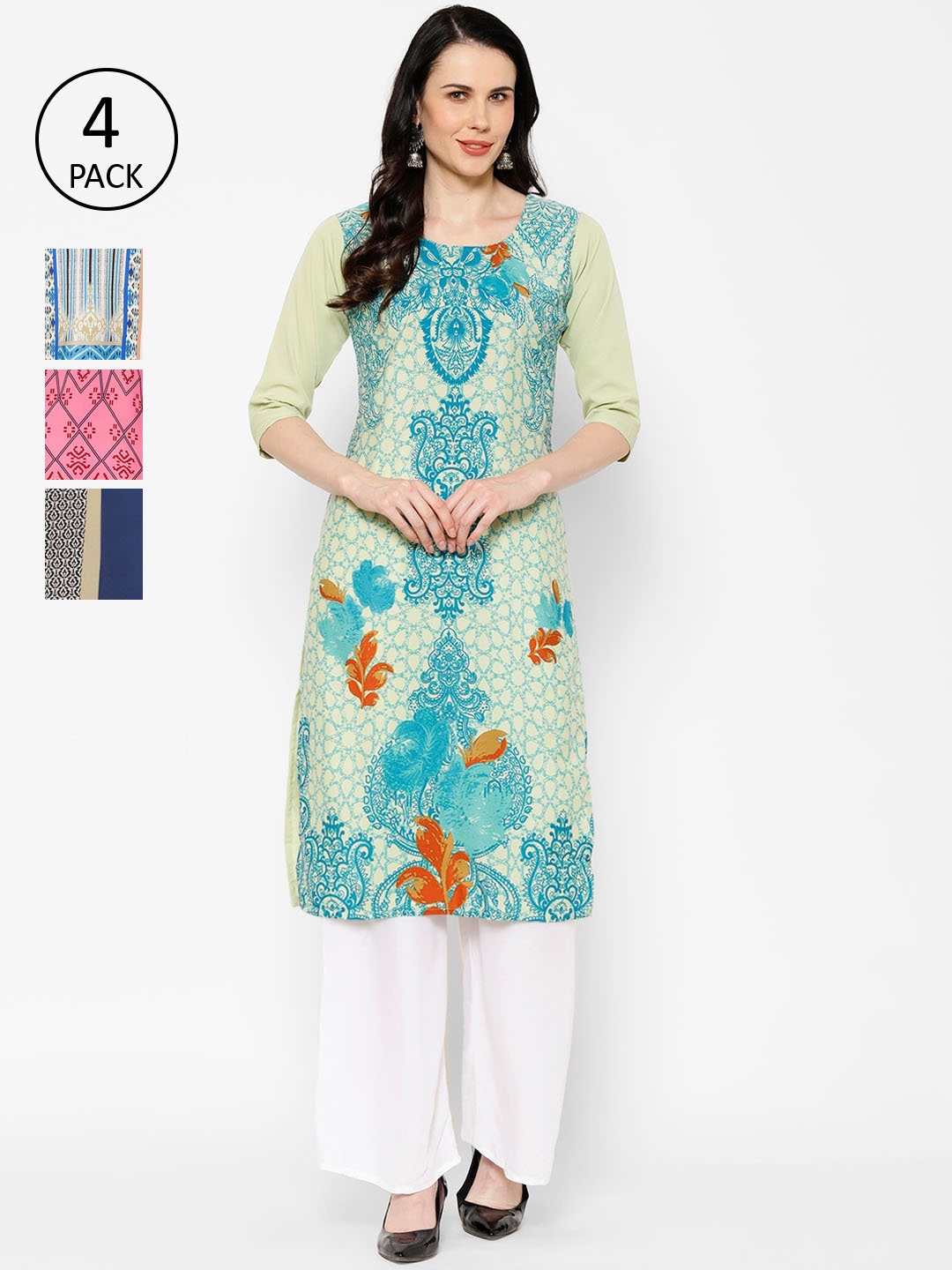 

7Threads Women Pack Of 4 Printed Straight Kurta, Multi