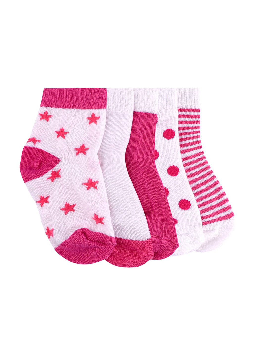 

FOOTPRINT 5 Pairs Infant Kids Patterned Ankle-Length Organic Cotton Socks, Pink