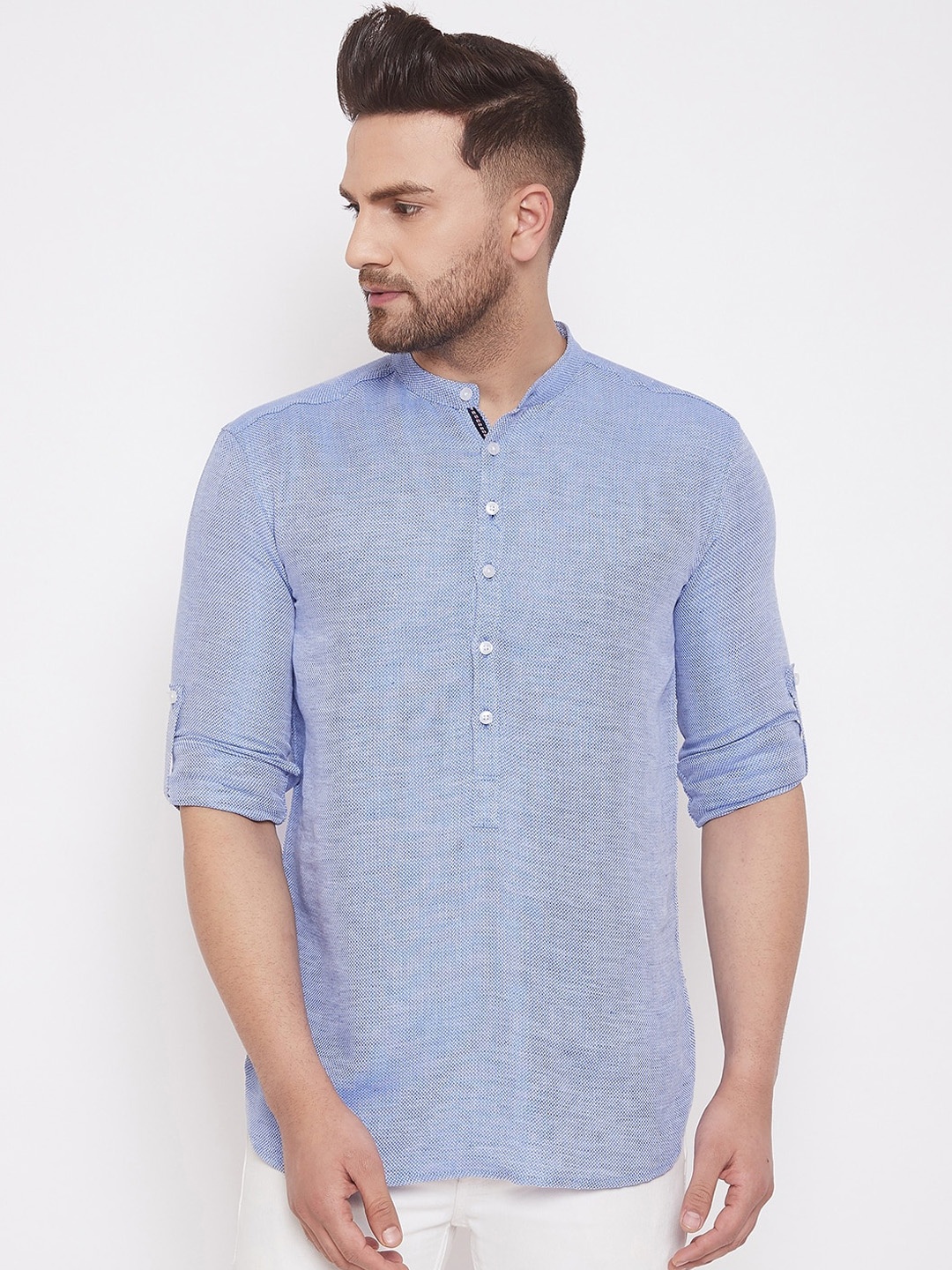 

even Men Blue Woven Design Straight Kurta