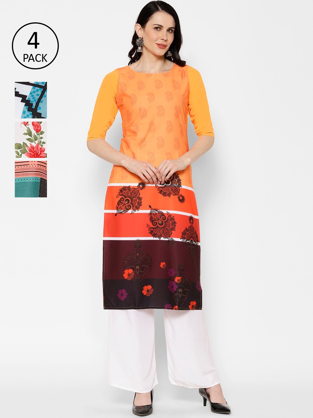 

7Threads Women Pack Of 4 Printed Straight Kurta, Multi