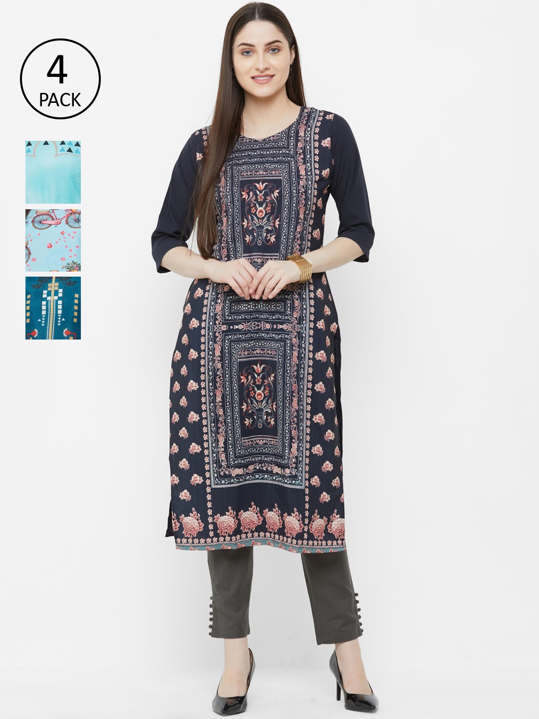 

7Threads Women Pack Of 4 Printed Straight Kurta, Multi