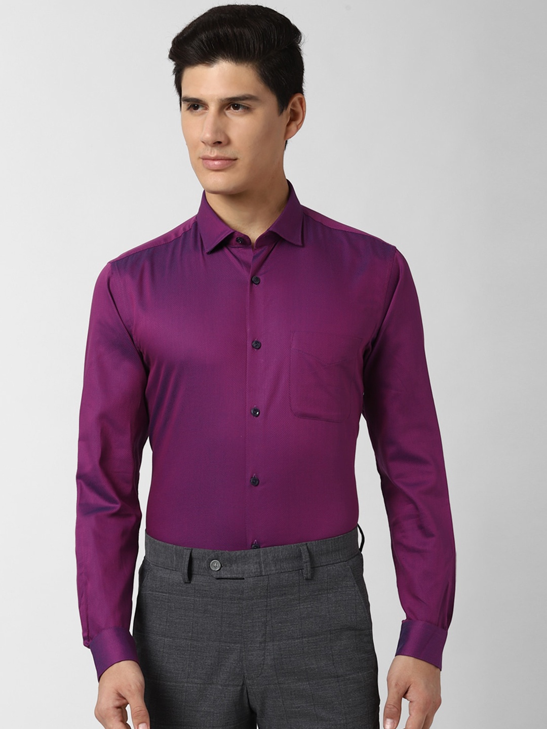Peter England Elite Men Purple Regular Fit Self Design Casual Shirt