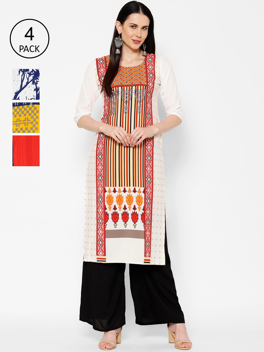 

7Threads Women Multicoloured Set of 4 Printed Straight Kurta, Multi