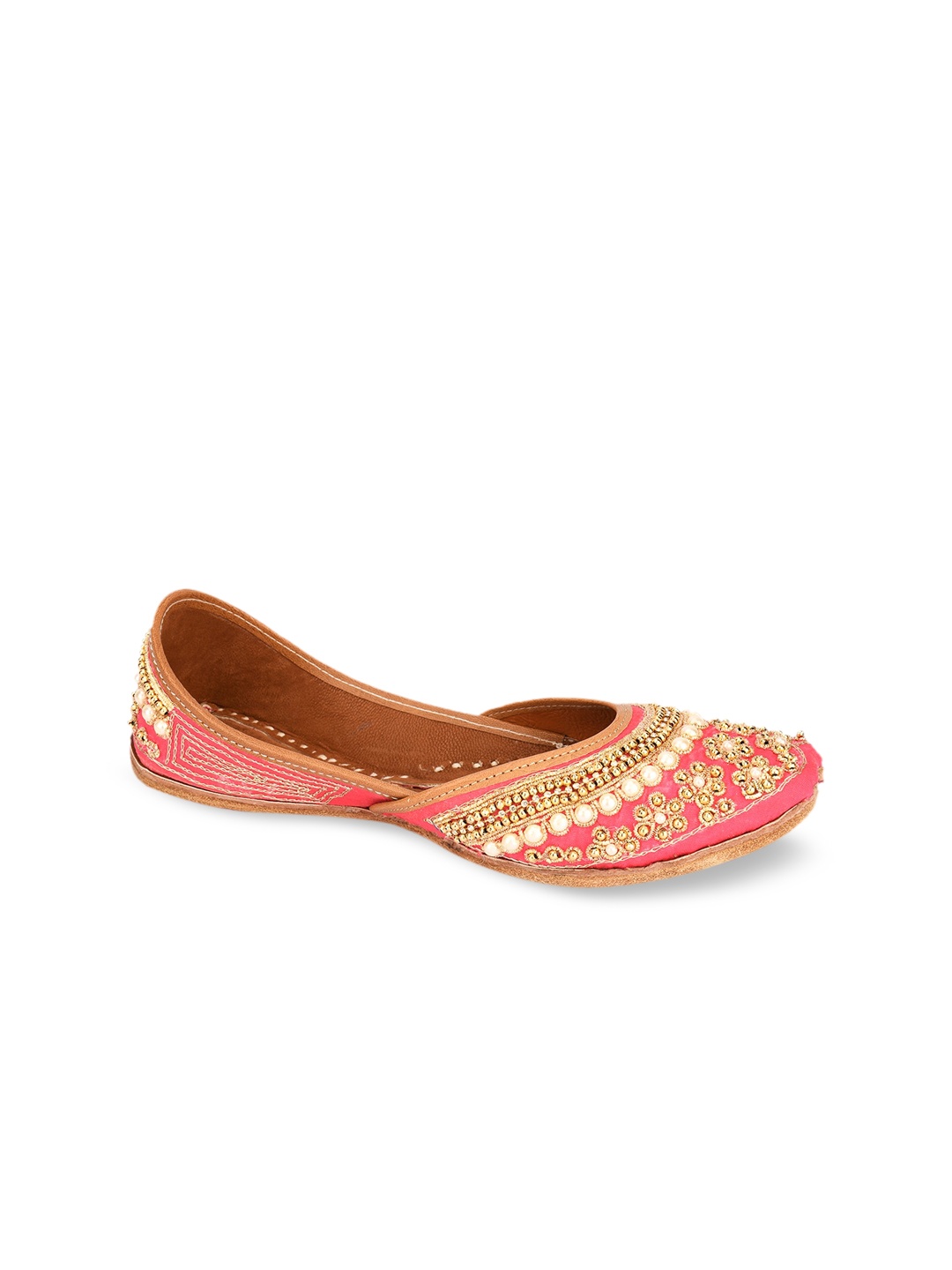 

DESI COLOUR Women Peach-Coloured Embellished Leather Mojaris