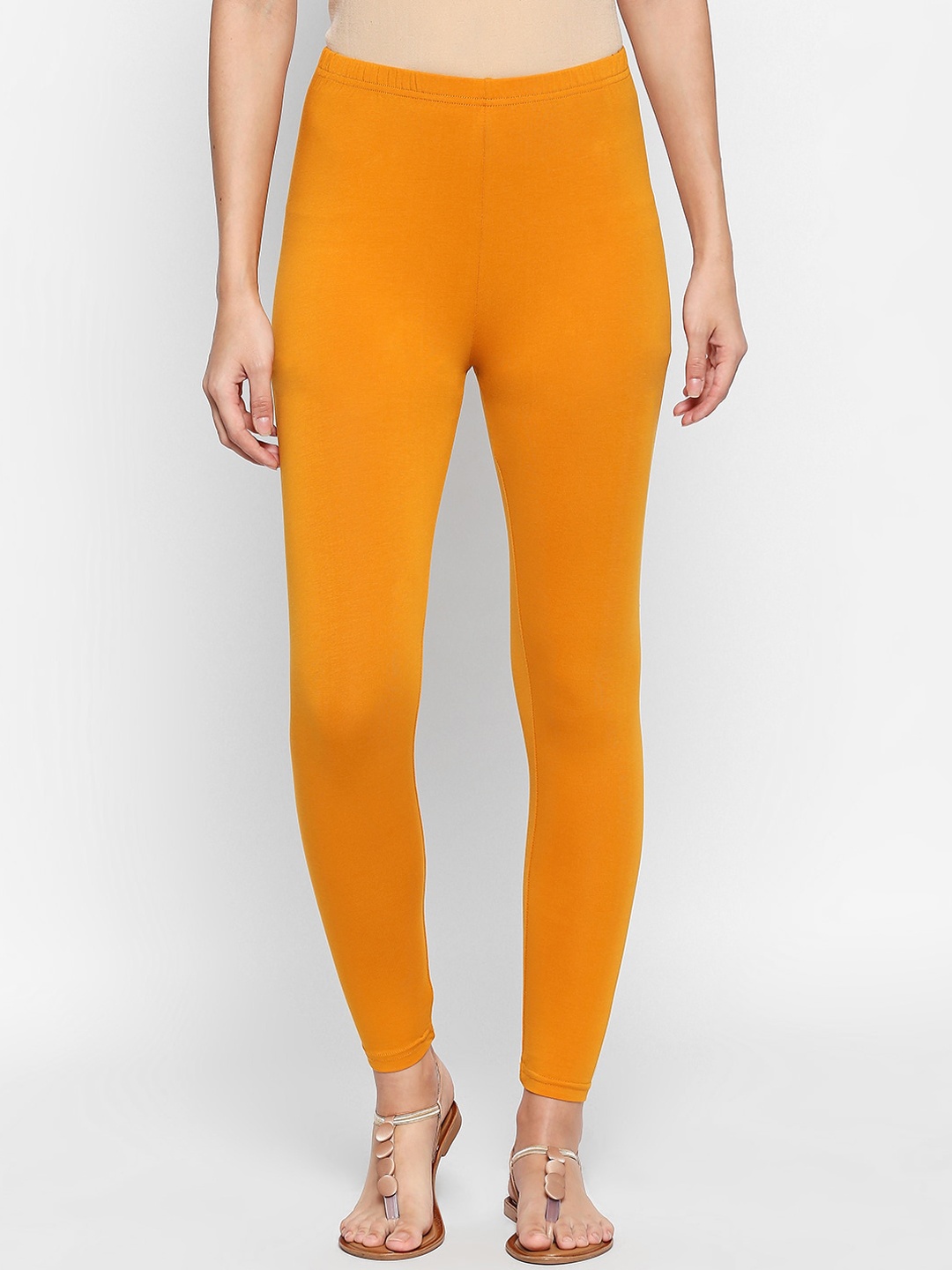 

RANGMANCH BY PANTALOONS Women Mustard Yellow Solid Ankle Length Leggings