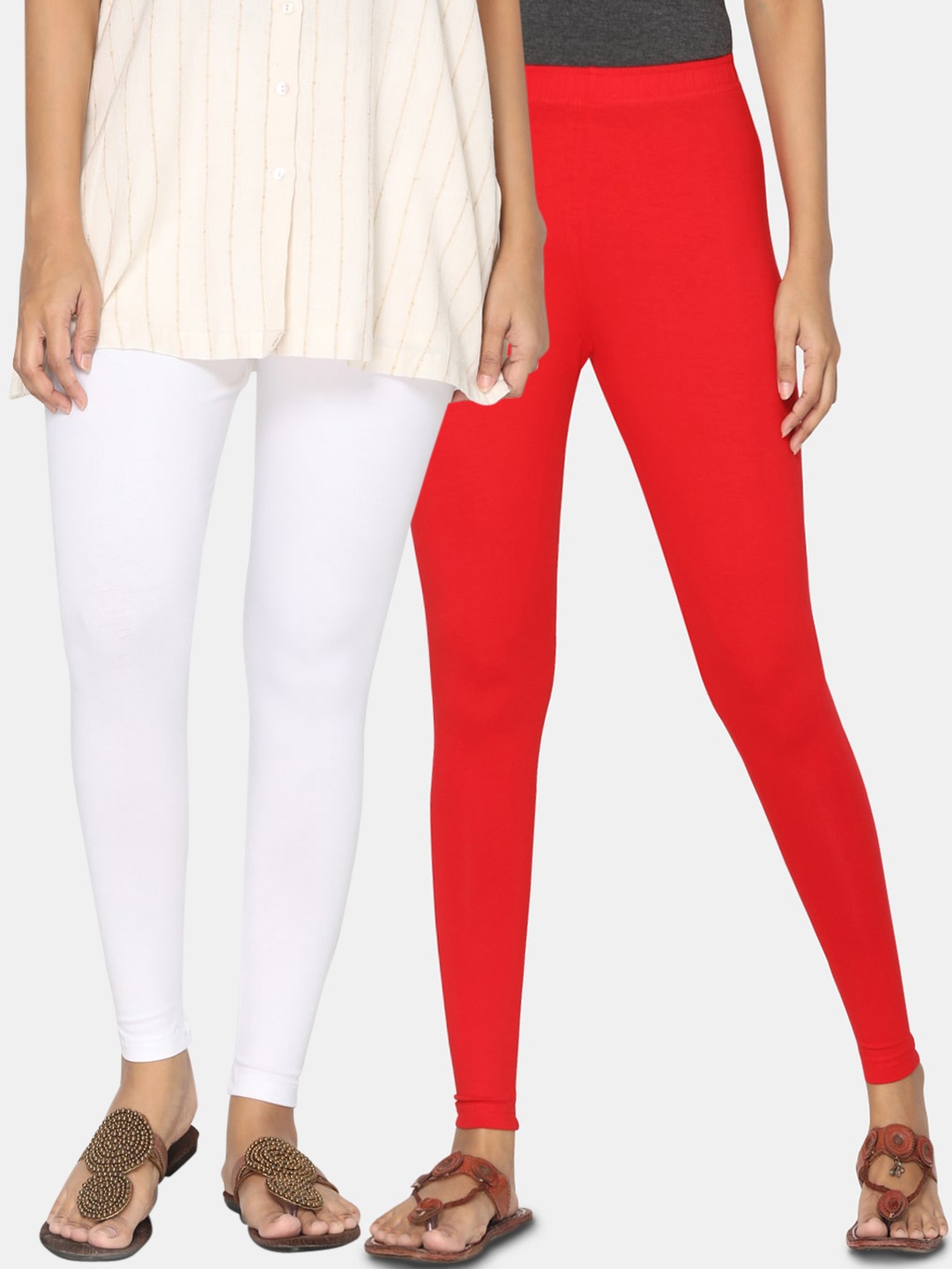 

TSG Bliss Women Pack Of 2 Solid Ankle-Length Leggings, Red