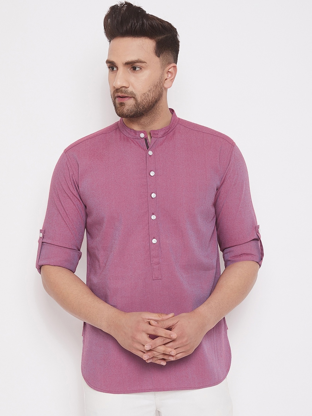 

even Men Purple Solid Straight Kurta