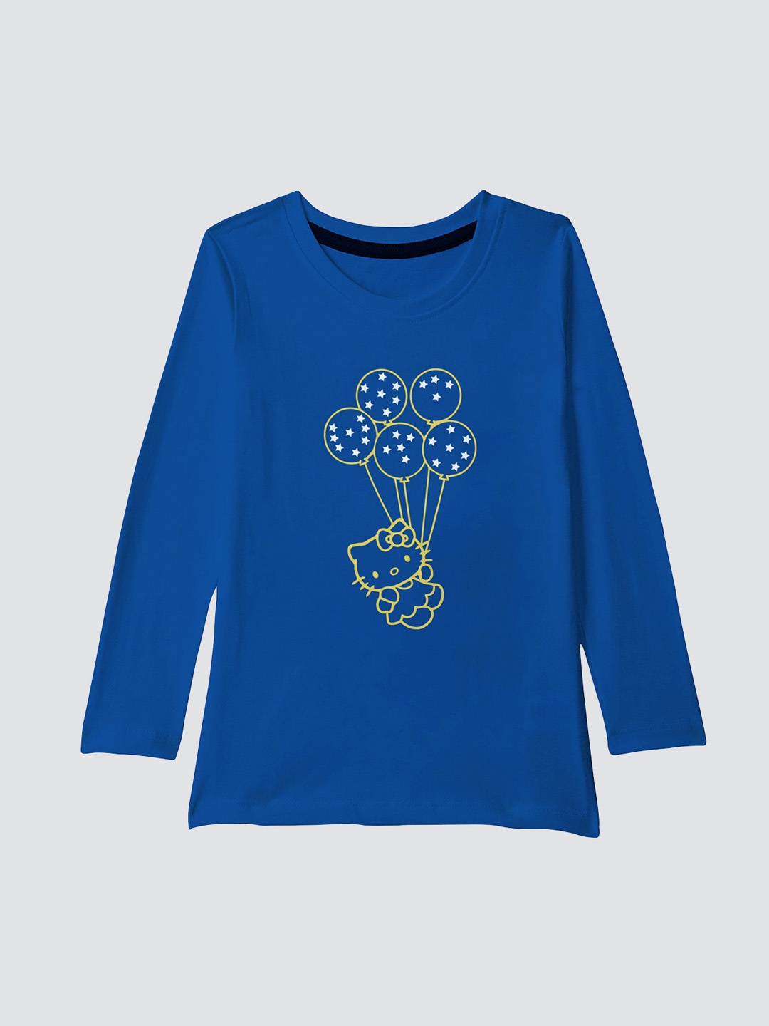 

American-Elm Girls Blue Printed Round Neck T-shirt