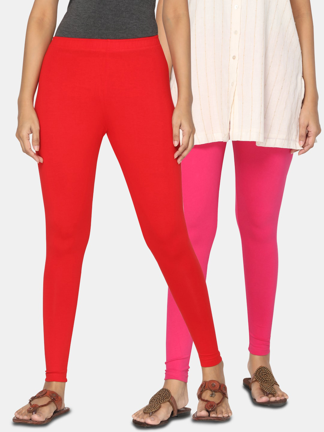 

TSG Bliss Women Pack Of 2 Solid Ankle-Length Leggings, Red