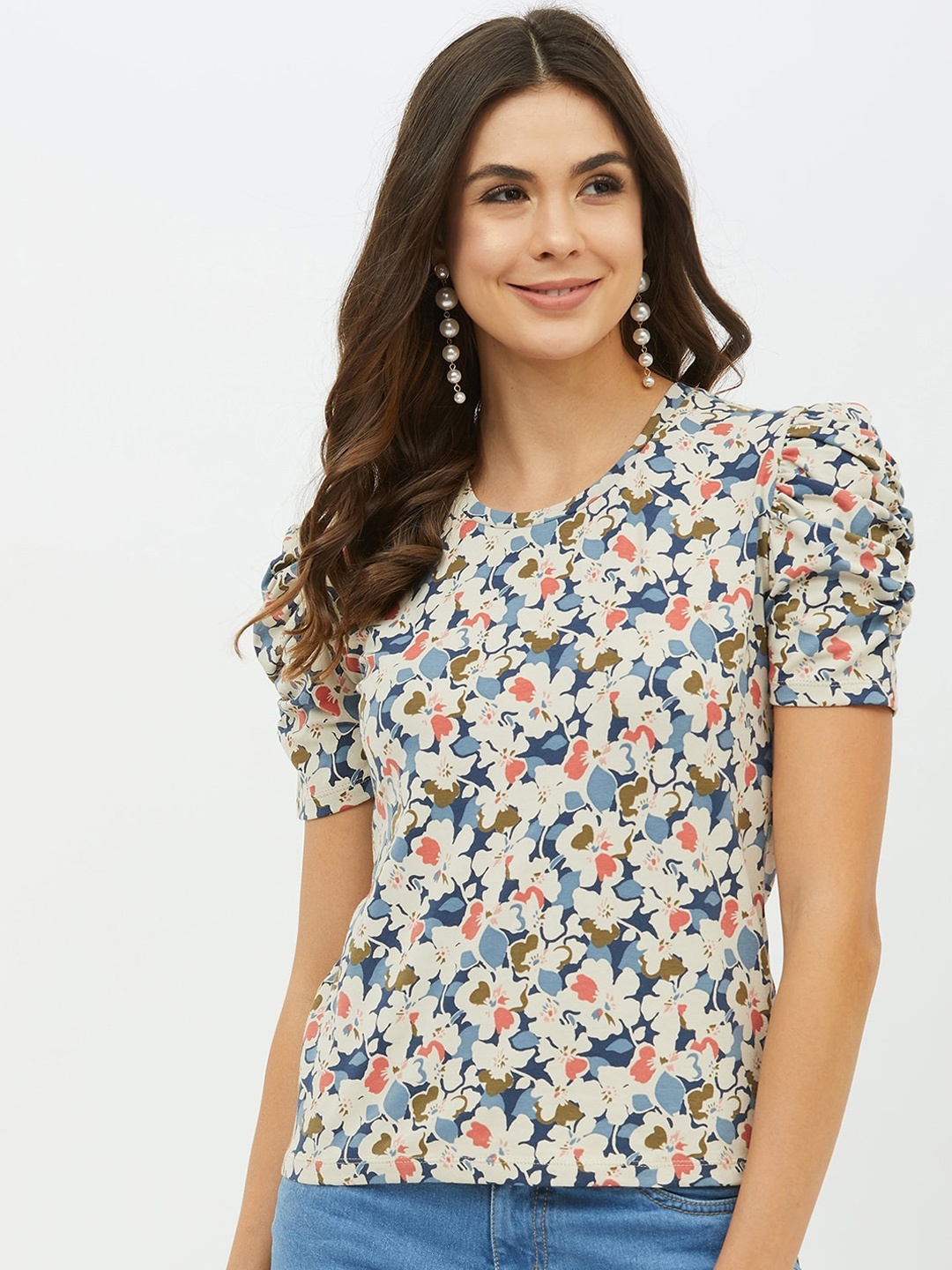 

Harpa Women Off-White Printed Round Neck T-shirt