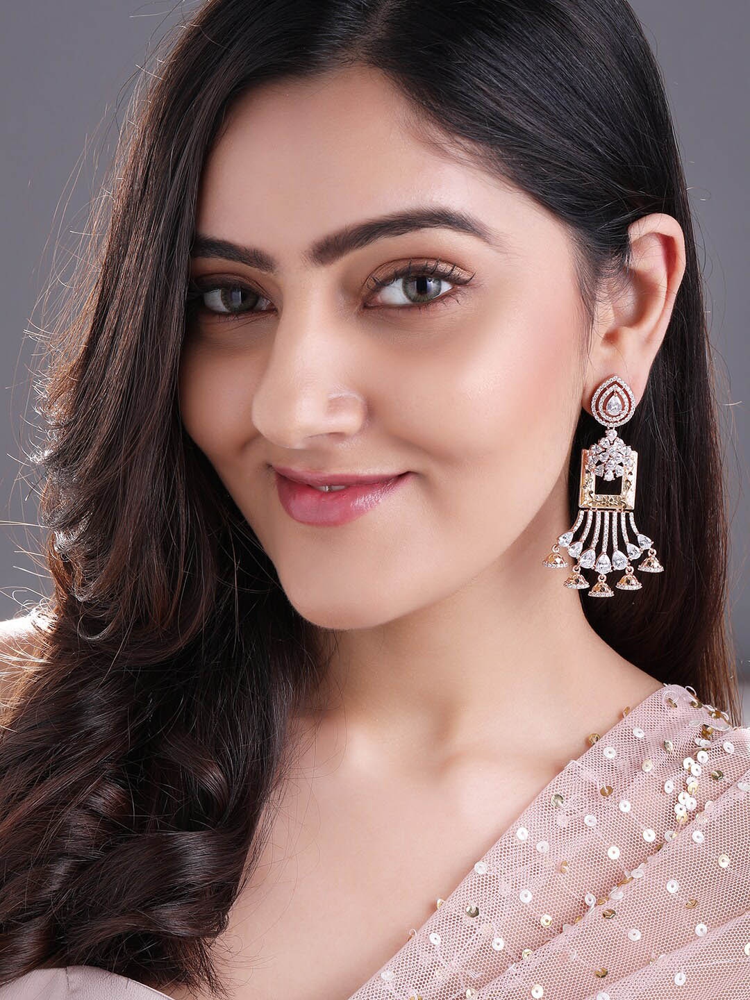 

Rubans Rose Gold & Silver-Toned Contemporary Drop Earrings