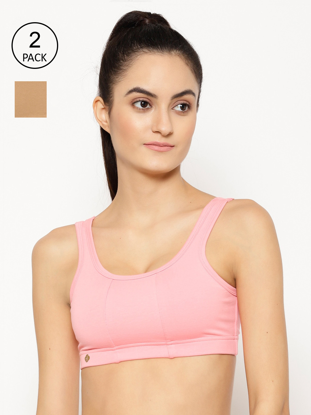 

Floret Women Pack Of 2 Solid Non-Padded Non-Wired Workout Bras T3068, Pink