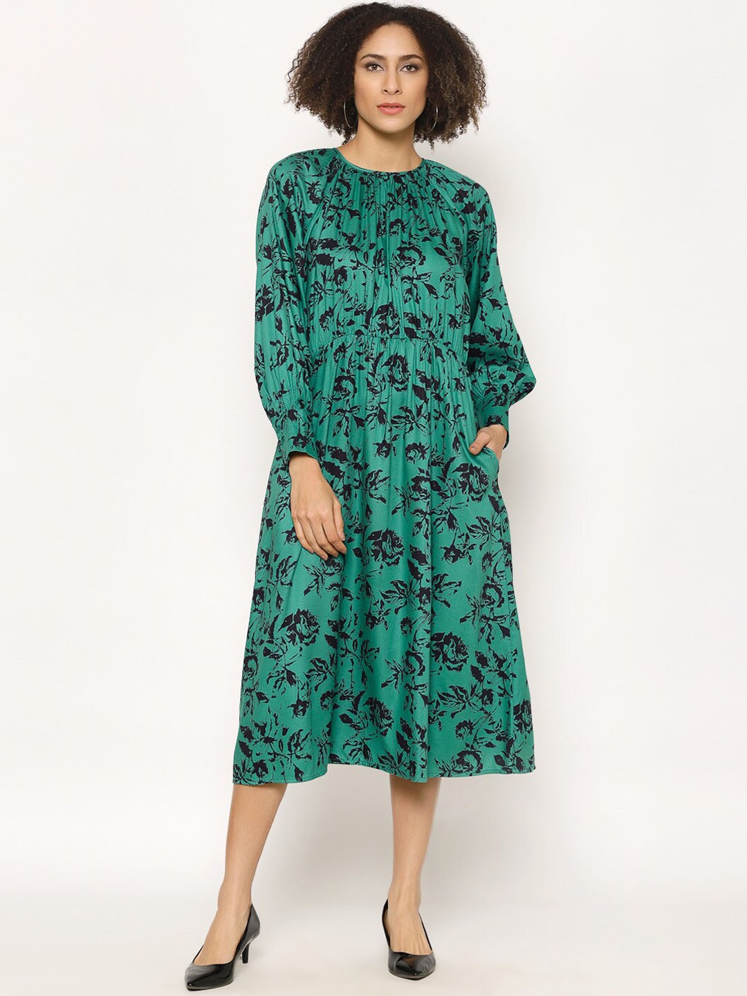 

HOUSE OF KKARMA Women Green Printed A-Line Dress