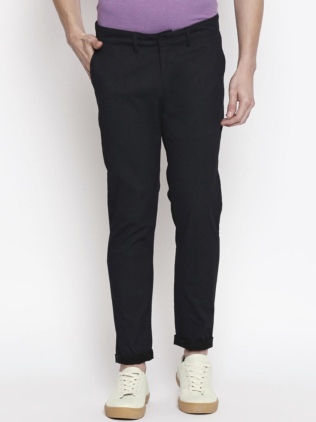 

People Men Black Skinny Fit Solid Regular Trousers