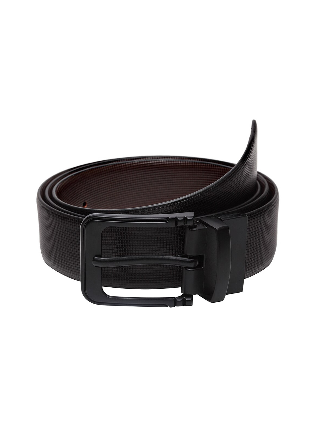 

WELBAWT Men Black & Brown Textured Leather Reversible Belt