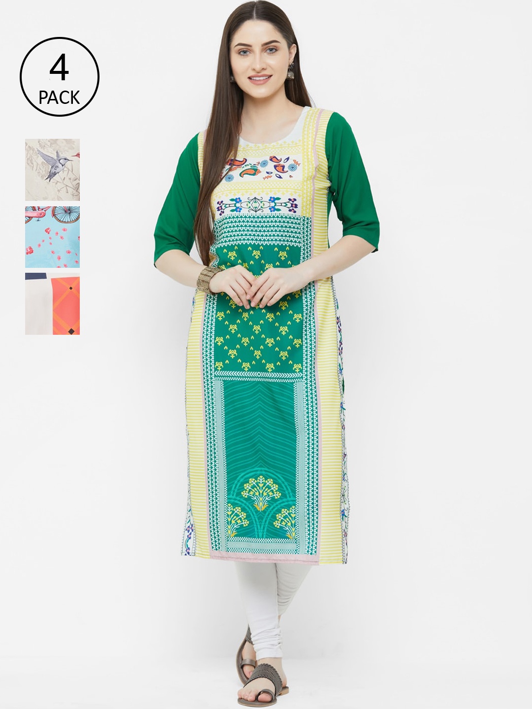 

7Threads Women Pack Of 4 Printed Straight Kurta, Multi