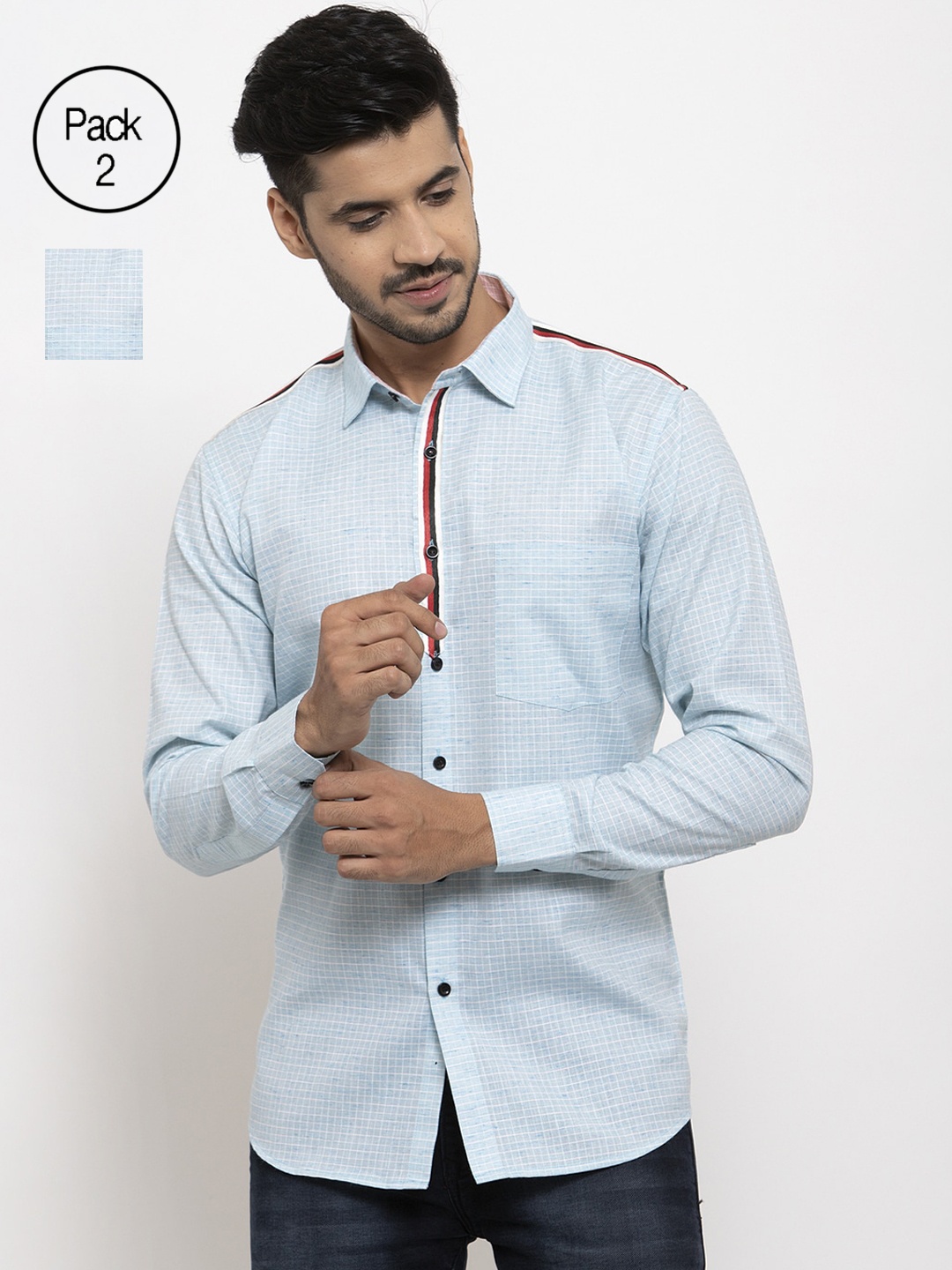 

KLOTTHE Men Pack Of 2 Blue Regular Fit Checked Casual Shirt