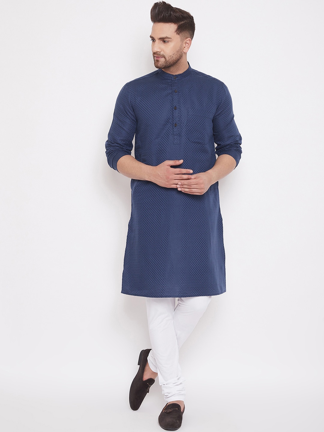 

even Men Navy Blue Solid Straight Kurta