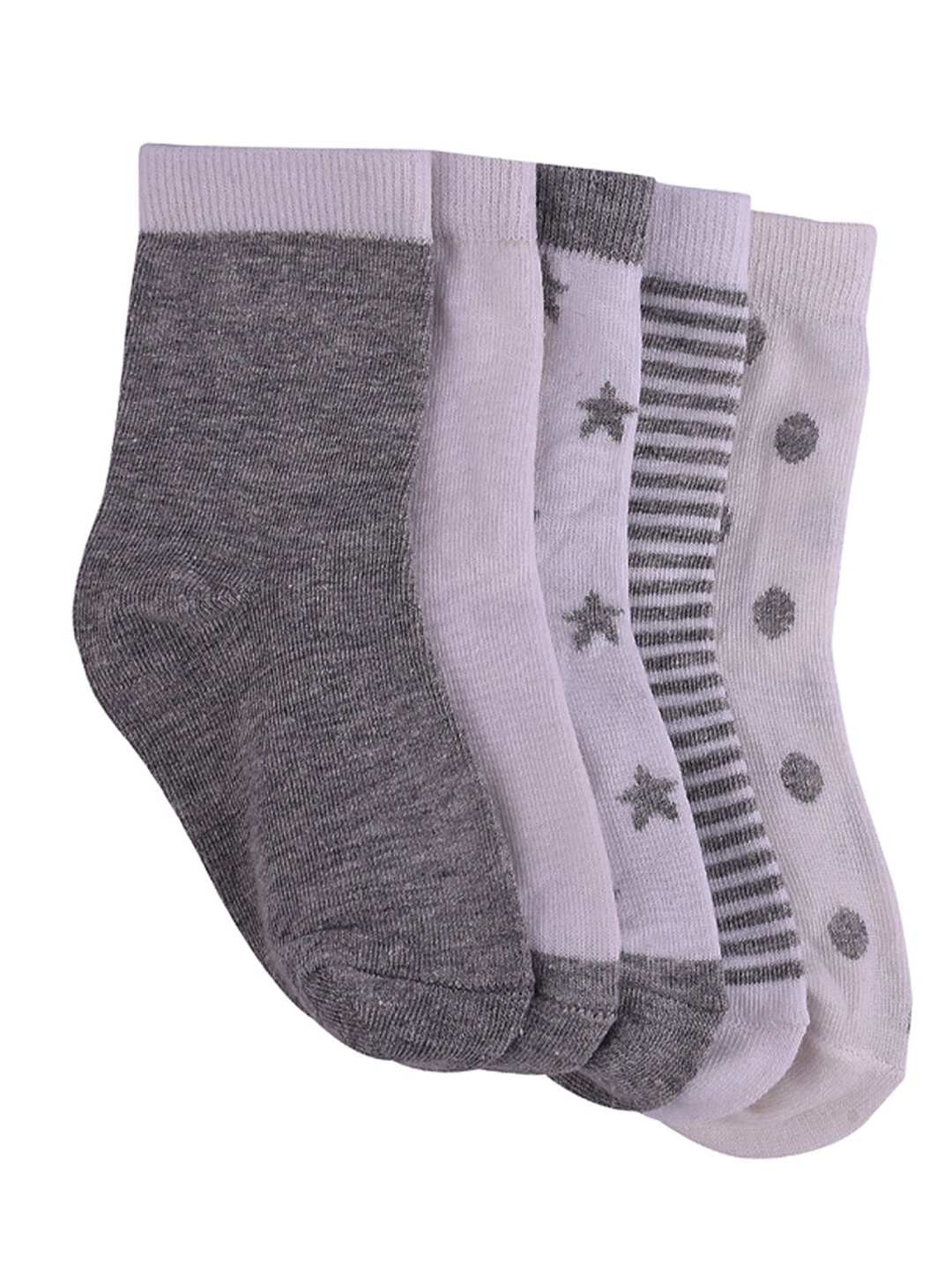 

FOOTPRINT 5 Pairs Infant Kids Patterned Ankle-Length Organic Cotton Socks, Grey