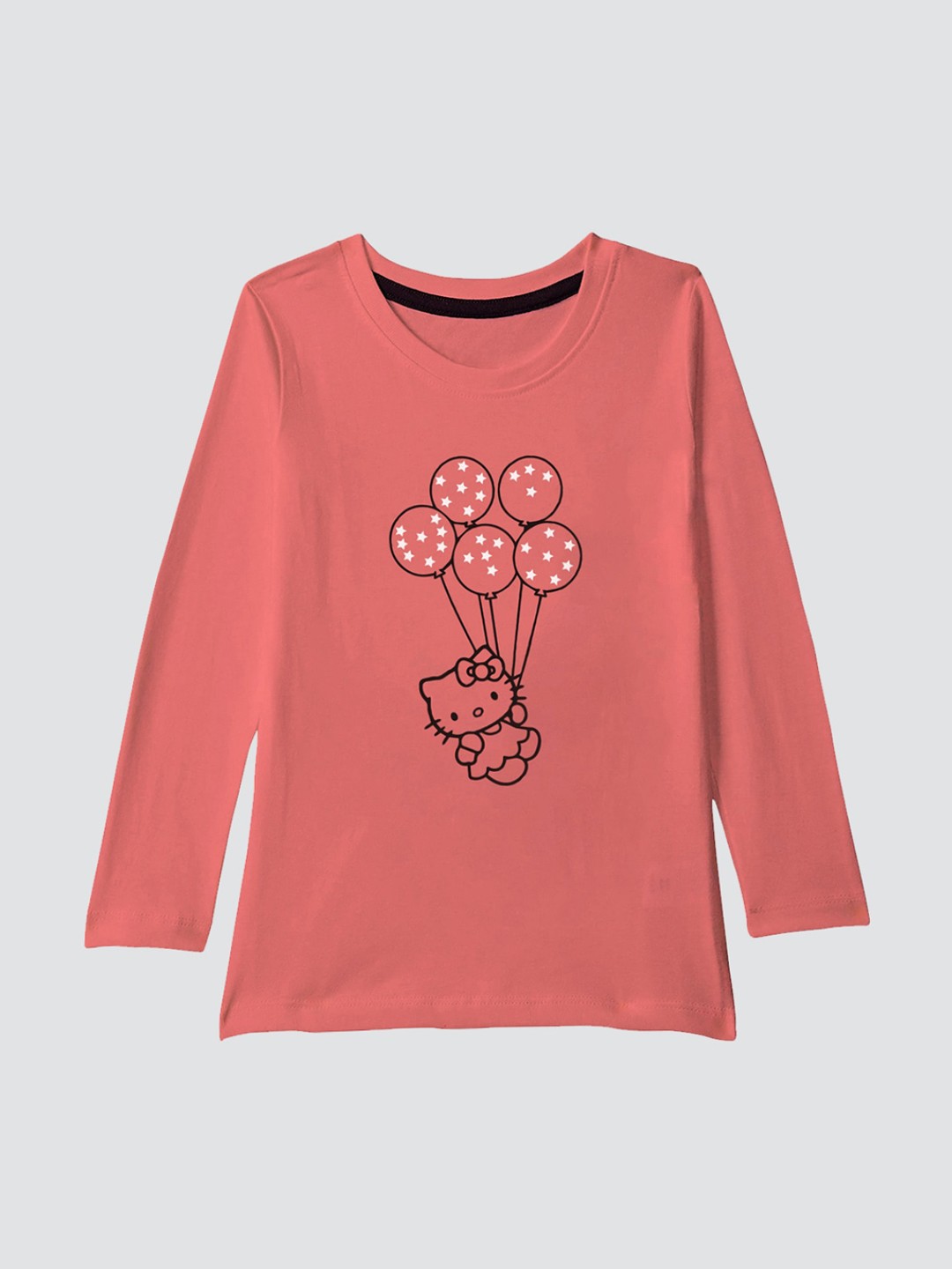 

American-Elm Girls Orange Printed Round Neck Pure Cotton T-shirt
