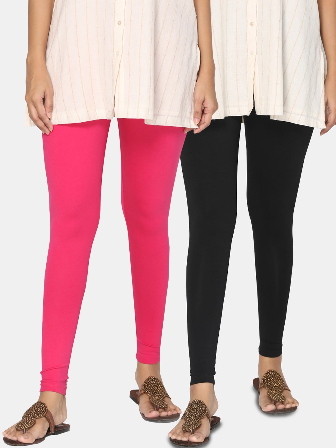 

TSG Bliss Women Pack of 2 Solid Ankle Length Leggings, Black