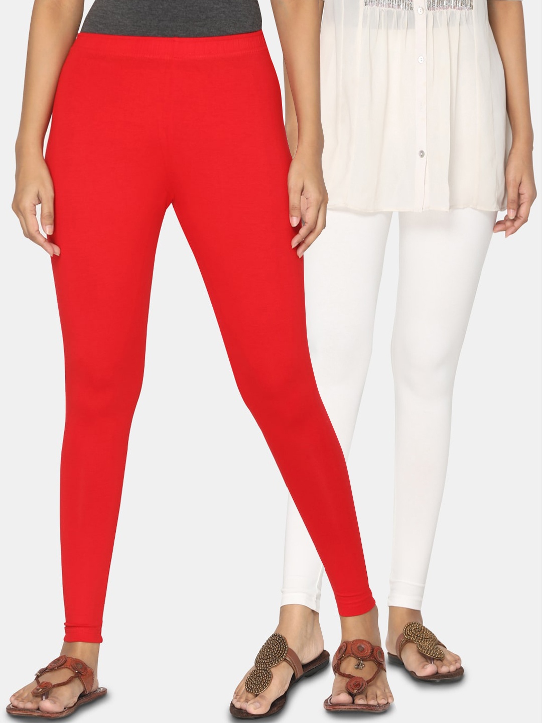 

TSG Bliss Women Pack of 2 Solid Ankle Length Leggings, Red