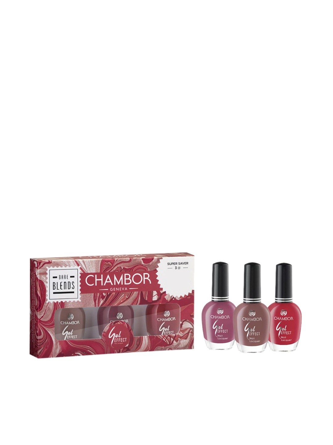 

CHAMBOR Pack Of 3 Gel Effect Nail Lacquer Bare Blends -# 0313 30 ml, Red