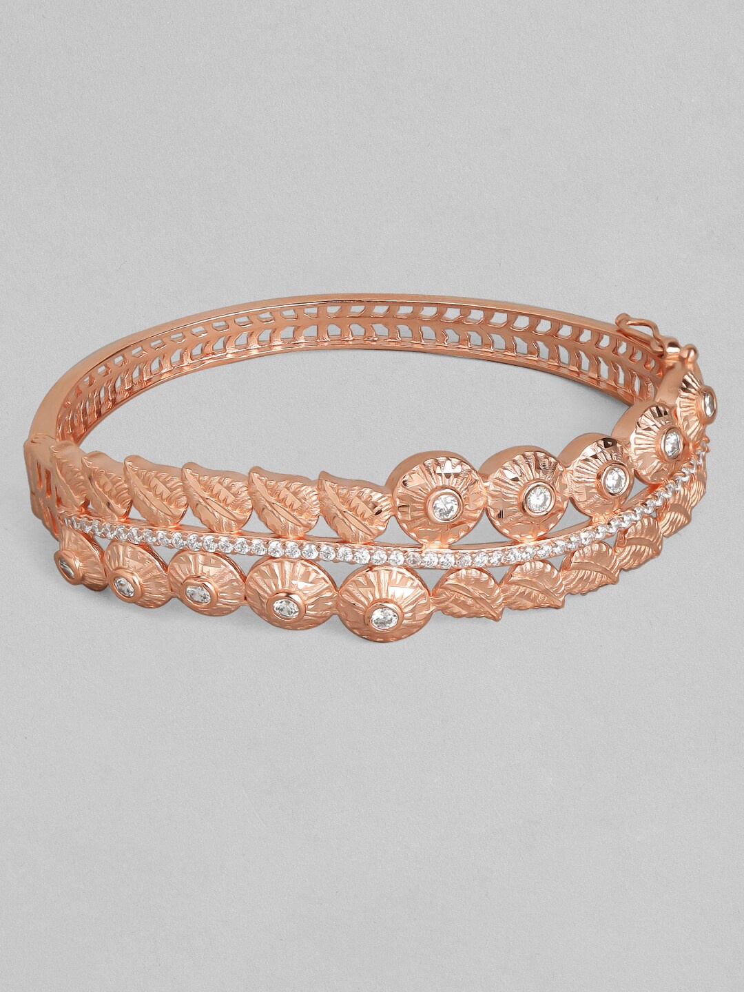 

Rubans Rose Gold-Plated & White CZ Studded Filigree Handcrafted Bracelet