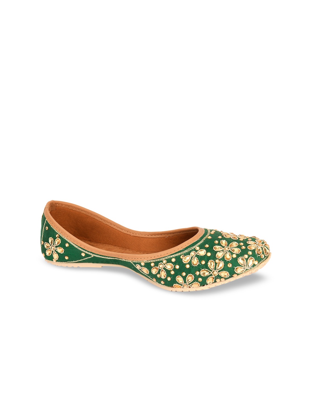 

DESI COLOUR Women Green Embellished Mojaris