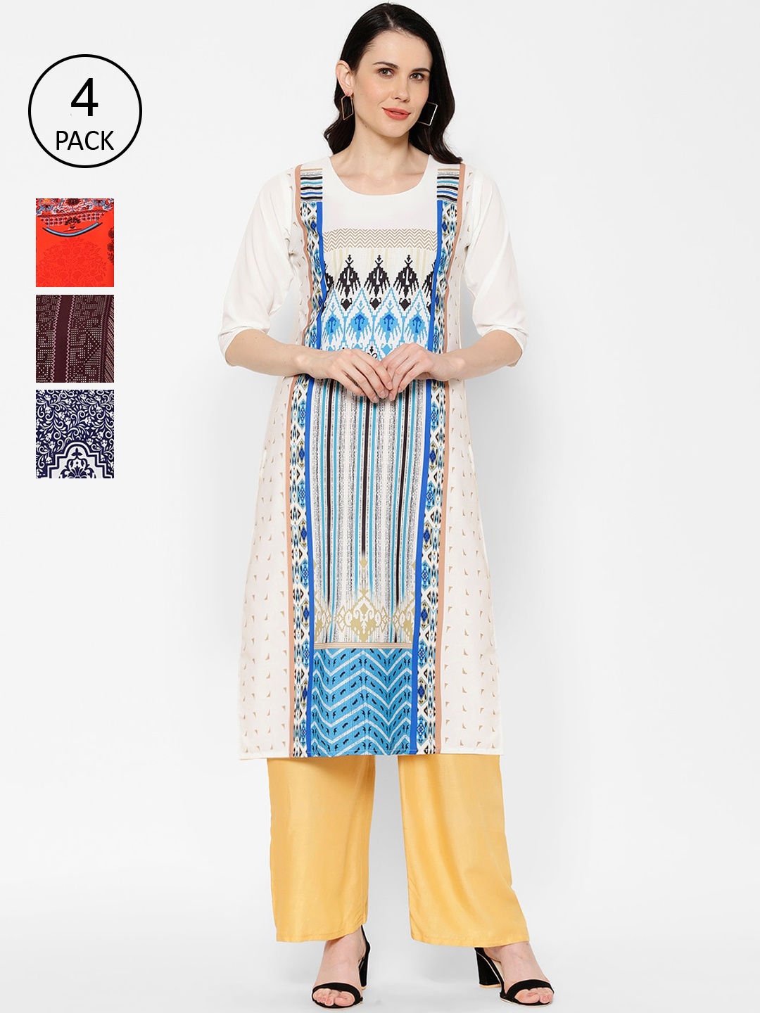 

7Threads Women Pack Of 4 Colourblocked Straight Kurta, Multi