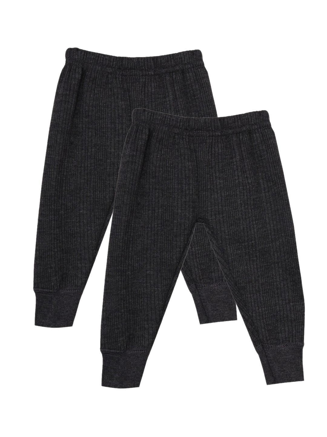 YK Unisex Kids Pack Of 2 Charcoal Grey Solid Thermal Bottoms