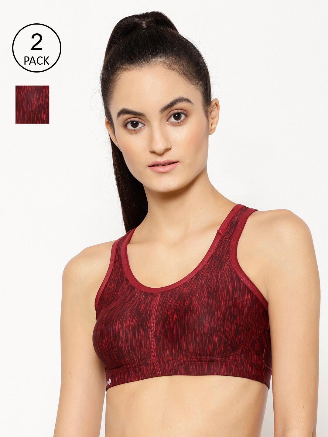 

Floret Women Pack Of 2 Solid Non-Padded Non-Wired Workout Bras T3066, Maroon